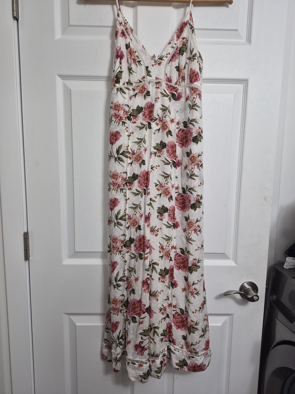American Eagle Outfitters White Maxi Dress with Pink Floral Print